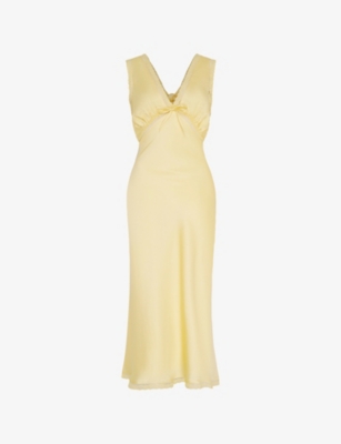 OMNES: Maisie V-Neck Lace-Trim Satin Midi Dress
