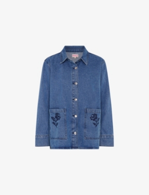 OMNES: Magnus Floral-Embroidered Denim Overshirt
