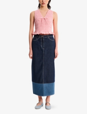 OMNES: Chicago Contrast-Panel Denim Maxi Skirt
