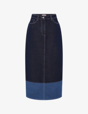OMNES: Chicago Contrast-Panel Denim Maxi Skirt