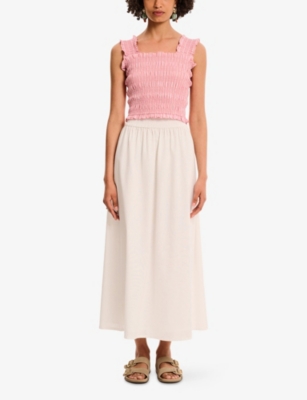 OMNES: Jolie Smocked-Waistband Cotton Midi Skirt