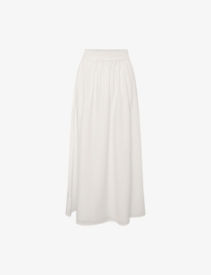 OMNES: Jolie Smocked-Waistband Cotton Midi Skirt