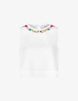 OMNES: Sandy Floral-Embroidered Cotton Top