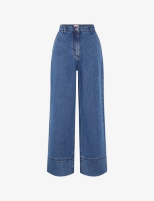 OMNES: Portland Floral-Embroidered Wide-Leg Mid-Rise Jeans
