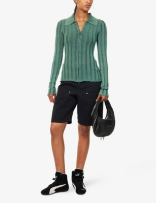 Daily Paper Womens  Washed Ribbed Cotton-knit Cardigan