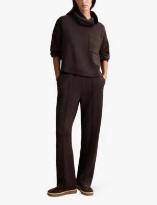 Reiss Womens Dark Chocolate Brown Iris Funnel-neck Relaxed-fit Stretch-knit Jumper Xs In Brown