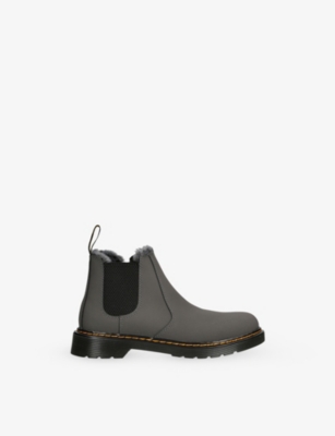 Dr. Martens Grey/dark Kids' 2976 Leonore Faux-fur-lined Suede Chelsea Boots Eur 31 / 12.5 Uk In Gray