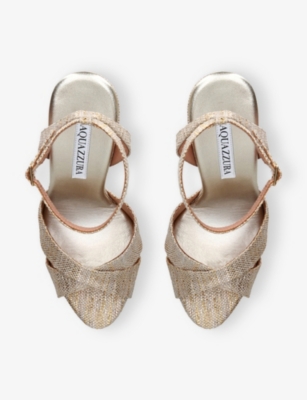 Aquazzura Womens  Divine Plateau 130 Metallic-woven Platform Heeled Sandals In Gold