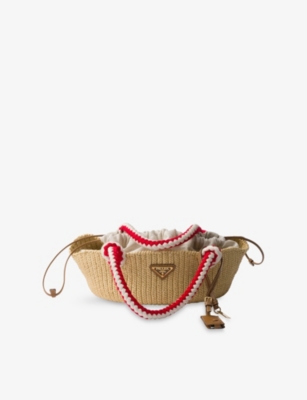 PRADA: Logo-Embellished Small Raffia Crochet Bag