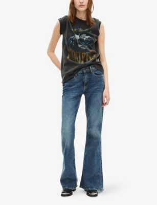 Shop The Kooples Womens Black Washed Graphic-print Short-sleeve Cotton T-shirt
