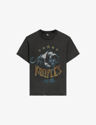 The Kooples Womens Black Washed Graphic-print Short-sleeve Cotton T-shirt