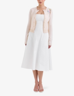 HOUSE OF CB: Anjou Floral-Embroidered Wool Knitted Cardigan