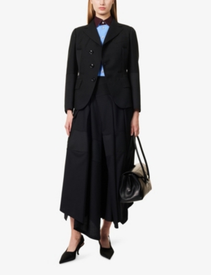 SHIRO SAKAI: High-Waist Flared Wool Midi Skirt