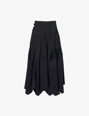 Shiro Sakai Womens Black High-waist Flared Wool Midi Skirt Xs