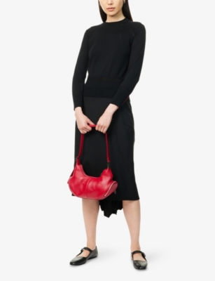 Shiro Sakai Womens Panelled Crewneck Wool Knitted Jumper Black X Gray X Red