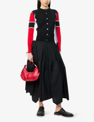 Shiro Sakai Womens Colour-block Round-neck Wool Knitted Cardigan Black/red/sax/off White