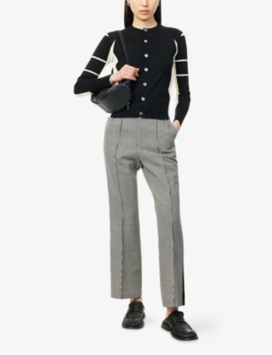 Shiro Sakai Womens Black X Off White Colour-block Round-neck Wool Knitted Cardigan