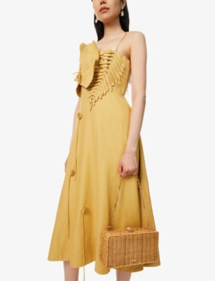 Cult Gaia Womens Natural The Backgammon Rattan Clutch Bag