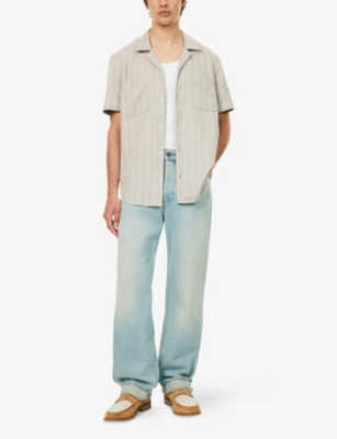 Paige Mens Faint Thunder Stripe Jacobson Striped Cotton-blend Shirt In Gray