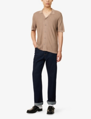 Paige Mens Ottertail Camp-collar Relaxed-fit Silk Blend Knitted Top Xl In Brown