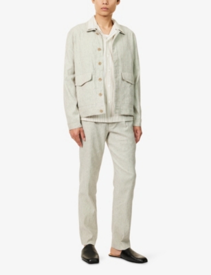 Paige Mens Stucco Melange Shultz Pleated Cotton-linen Blend Trousers
