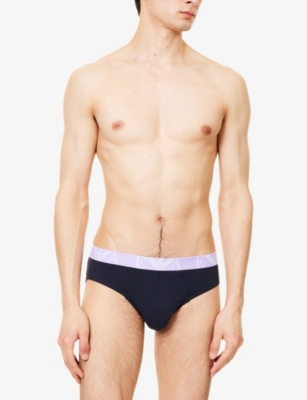 Emporio Armani Mens Ar.blu/ar.blu/armani Blu Branded Mid-rise Pack Of Three Stretch-cotton Briefs