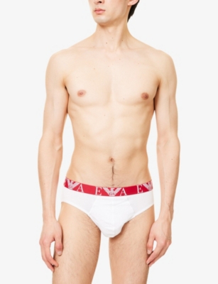 Emporio Armani Mens White/scooter/black Branded Mid-rise Pack Of Three Stretch-cotton Briefs
