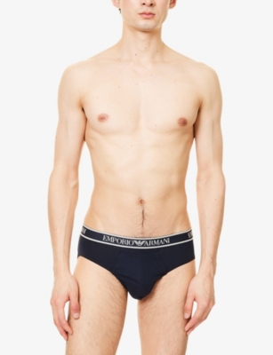 Emporio Armani Mens Ar.blu/ar.blu/armani Blu Brand-print Mid-rise Pack Of Three Stretch-cotton Briefs
