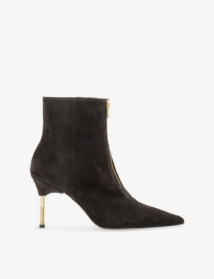 Allsaints Womens Bitter Brown Natasha Suede Heeled Ankle Boots Eur 36 / 3 Uk In Brown