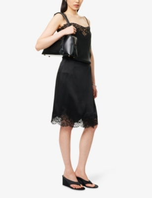 Stella Mccartney Womens  Iconic Lace-trim Satin Knee-length Skirt