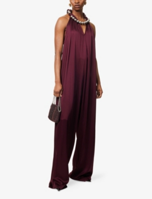 Stella Mccartney Womens Embellished Wide-leg Woven Jumpsuit Bordeaux In Burgundy