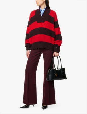 Stella Mccartney Striped V Neck Knitwear With Distressed Detailing