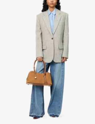 Stella Mccartney Womens Grey Melange Cream Herringbone Single-breasted Wool And Silk Blazer In Gray