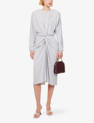 Stella Mccartney Womens Pearl Blue Twisted Long-sleeves Woven Midi Dress In White