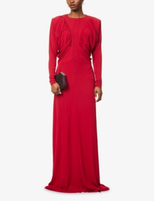 Stella Mccartney Womens Raspberry Draped Padded-shoulders Woven Gown