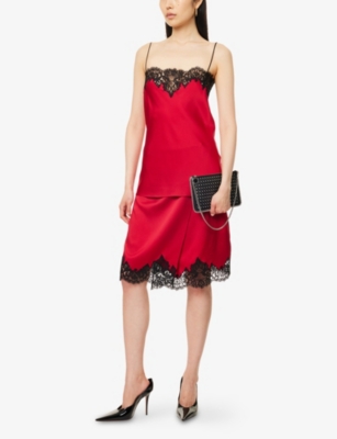 STELLA MCCARTNEY: Contrast-Lace Wrap-Front Satin Mini Skirt
