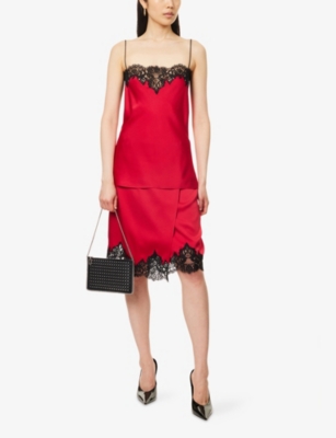 Stella Mccartney Womens Contrast Lace-trim Satin Camisole Top Raspberry