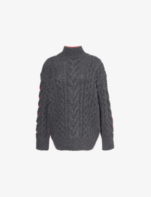 STELLA MCCARTNEY: High-Neck Contrast-Panel Cable-Knit Wool-Blend Jumper