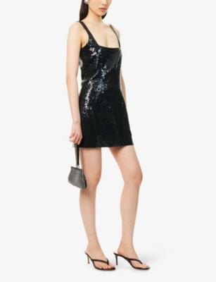 16arlington Womens Sior Sequin Woven Mini Dress Nero