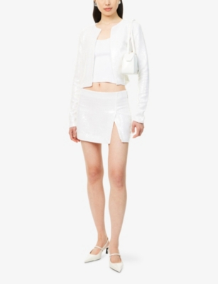 16arlington Womens Minerva Sequin Woven Mini Skirt Bianco
