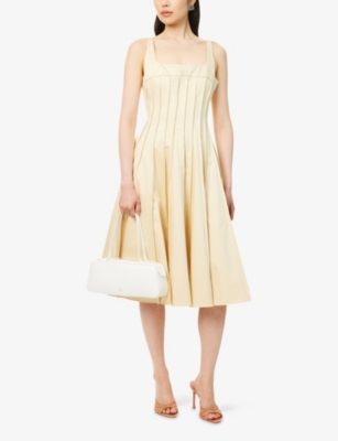 16arlington Womens Amalia Pleated Cotton Midi Dress Giallo Palido