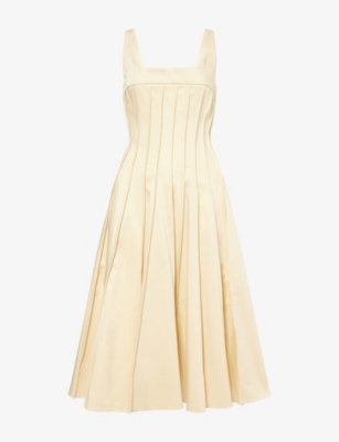 16arlington Womens Amalia Pleated Cotton Midi Dress Giallo Palido