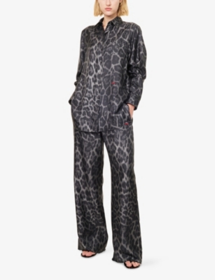 Stella Mccartney Womens Ash Grey Leopard Brand-embroidery Silk Shirt In Multi