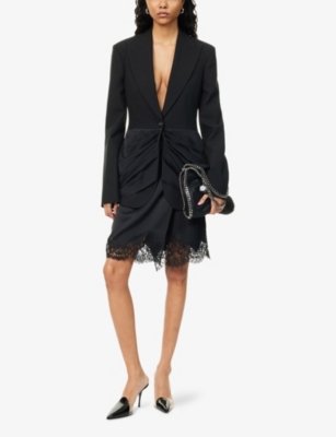 Stella Mccartney Womens Black Draped Evening Peak-lapels Wool Blazer In Black