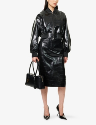 STELLA MCCARTNEY: Crocodile-Embossed Faux-Leather Bomber Jacket