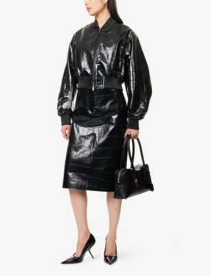 Stella Mccartney Womens Panelled Crocodile-embossed Faux-leather Midi Skirt Black