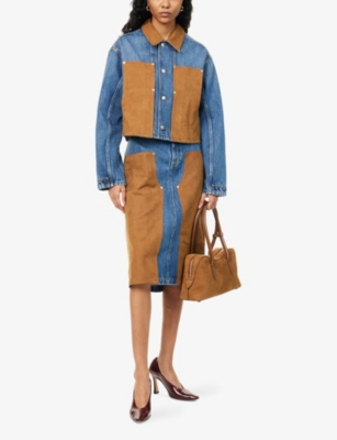 STELLA MCCARTNEY: Mixed-Suede Relaxed-Fit Denim Jacket