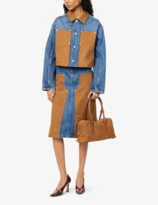 STELLA MCCARTNEY: Mixed-Suede High-Waist Denim Skirt