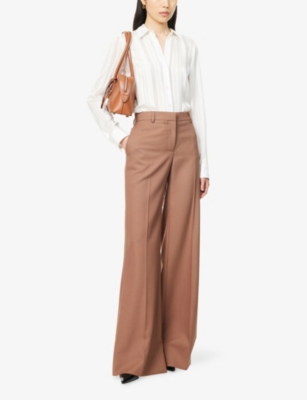 Stella Mccartney Womens Rosewood Flared Wide-leg Wool Trousers In Brown