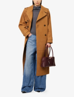 Stella Mccartney Womens Wallnut Double-breasted Belted Suede Trench Coat In Gold